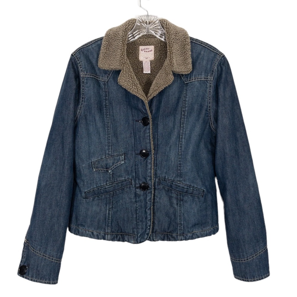 Lucky Brand Denim Sherpa Blue Jean Jacket Sz M